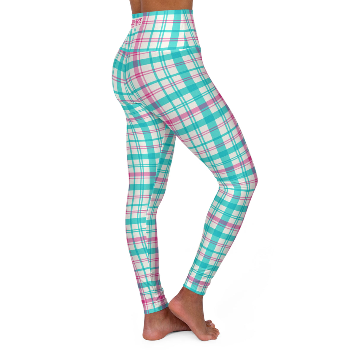 Pink Teal Flannel high-waist leggings