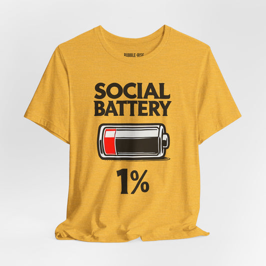 Social Battery 1% introvert graphic tee, Heather Yellow Gold