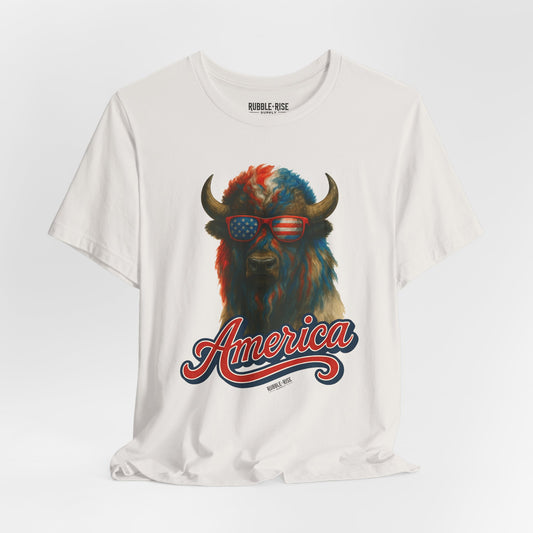 Patriotic Buffalo 4th of July t-shirt in vintage white