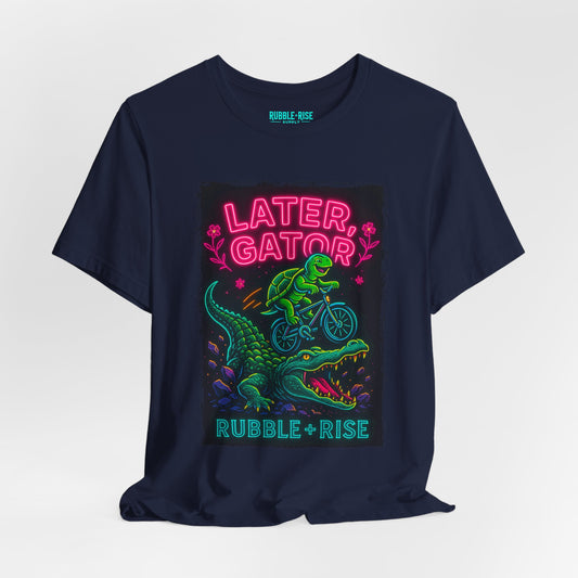 Later Gator neon alligator biking graphic tee, Navy