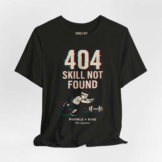404 Skill Not Found gamer graphic tee, Black Heather