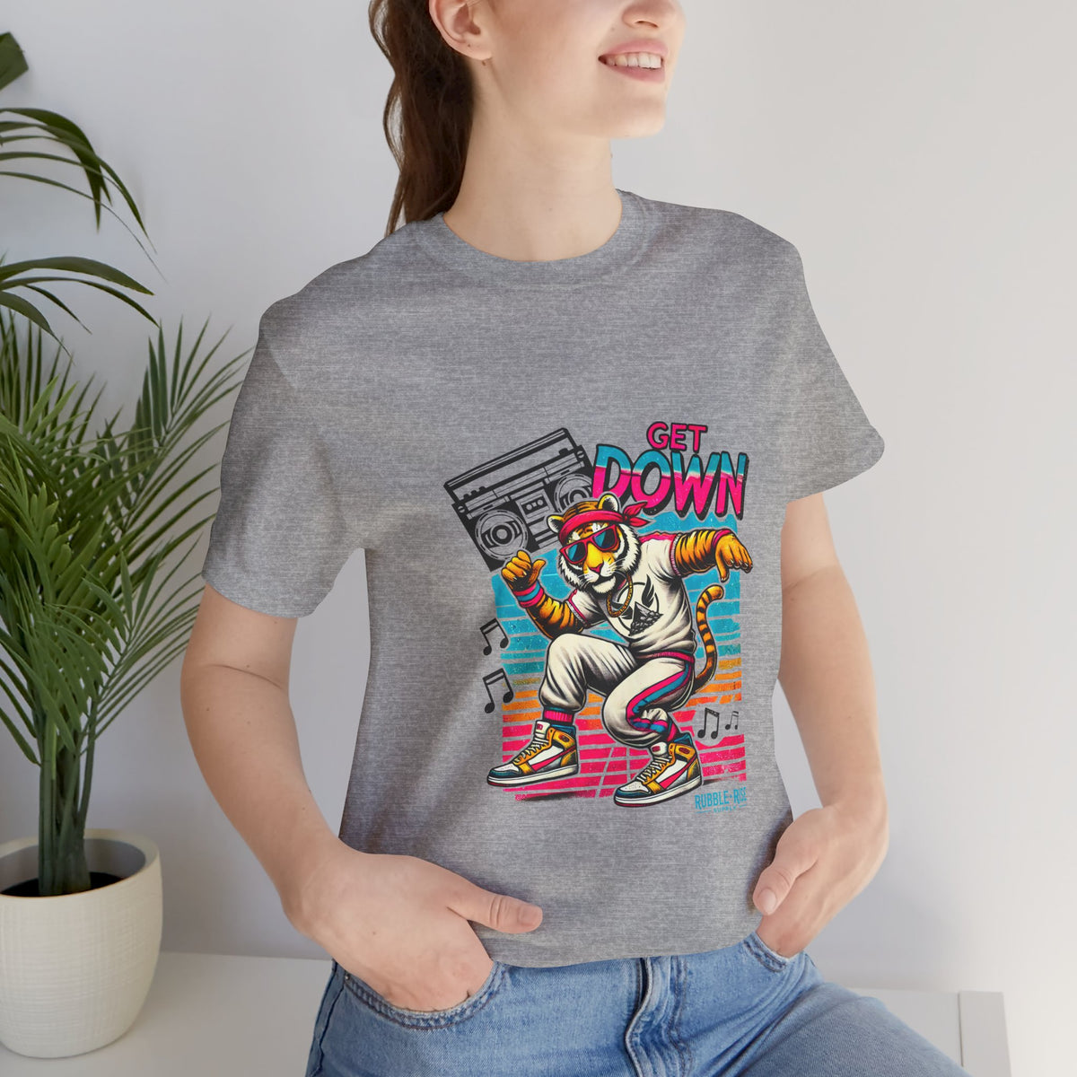 Get Down dancing tiger with boombox, retro neon graphic tee, photo 16