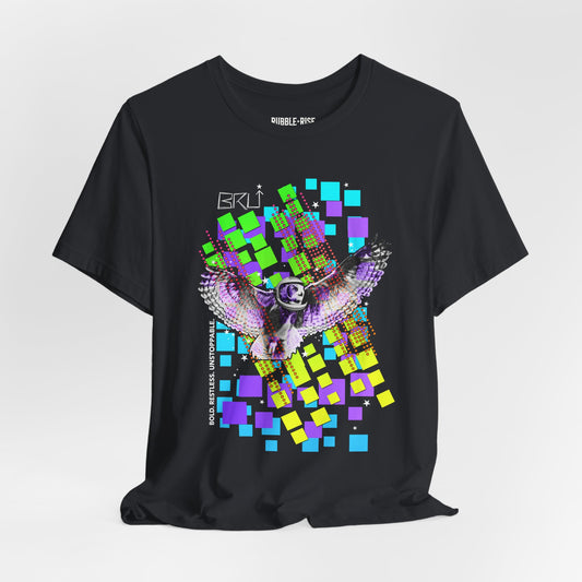 Take It to the Moon Owl Neon t-shirt in vintage black