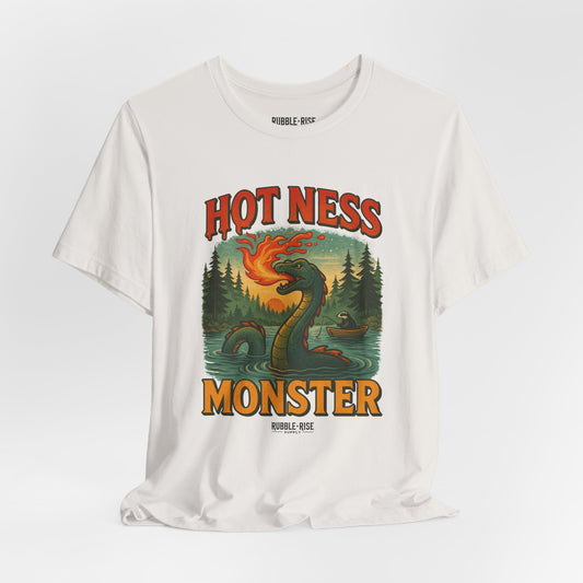 Hot Ness Monster camping graphic tee, Heather Military Green
