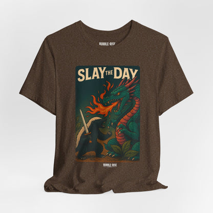 Slay the Day Dragon t-shirt in heather brown
