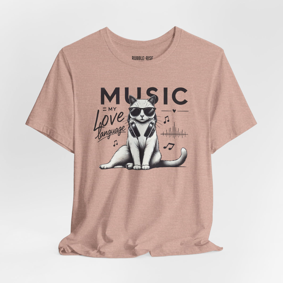 Music Is My Love Language Cat t-shirt in heather prism peach