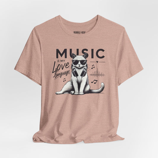 Music Is My Love Language Cat t-shirt in heather prism peach