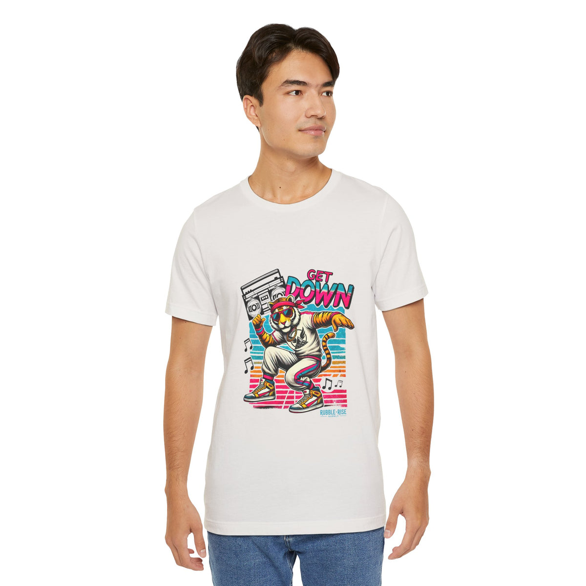 Get Down dancing tiger with boombox, retro neon graphic tee, photo 9