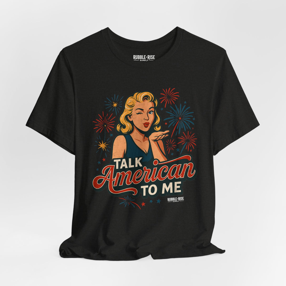 Talk American to Me Retro Pop Art t-shirt in black heather