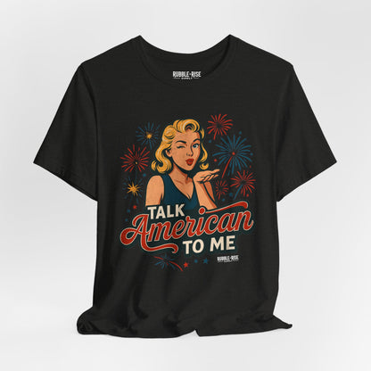 Talk American to Me Retro Pop Art t-shirt in black heather