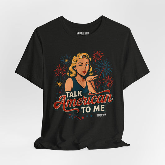 Talk American to Me Retro Pop Art t-shirt in black heather