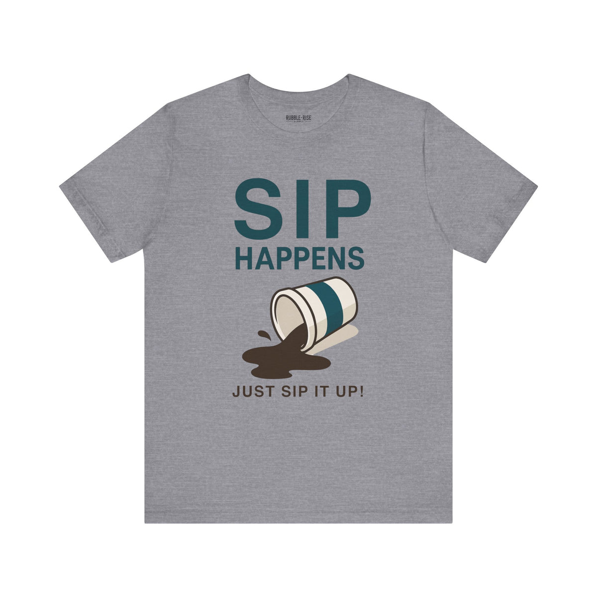 Sip Happens coffee lover graphic tee, Heather Storm