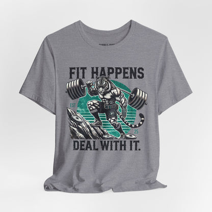 Fit Happens Humor t-shirt in heather storm