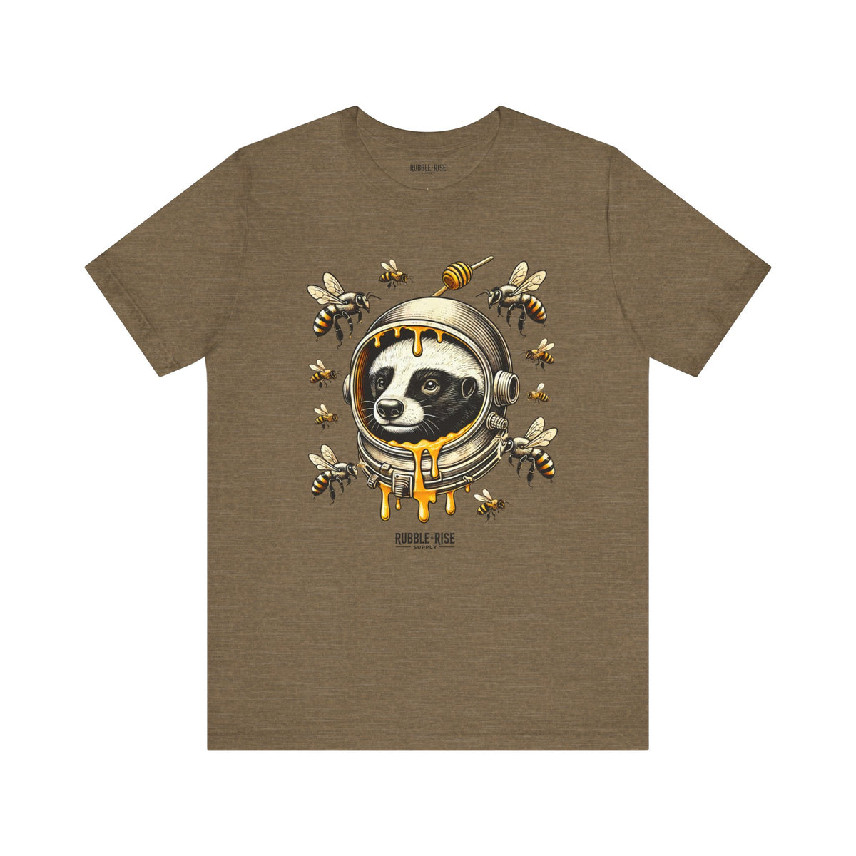 Astronaut Badger Honey Bee t-shirt in heather olive