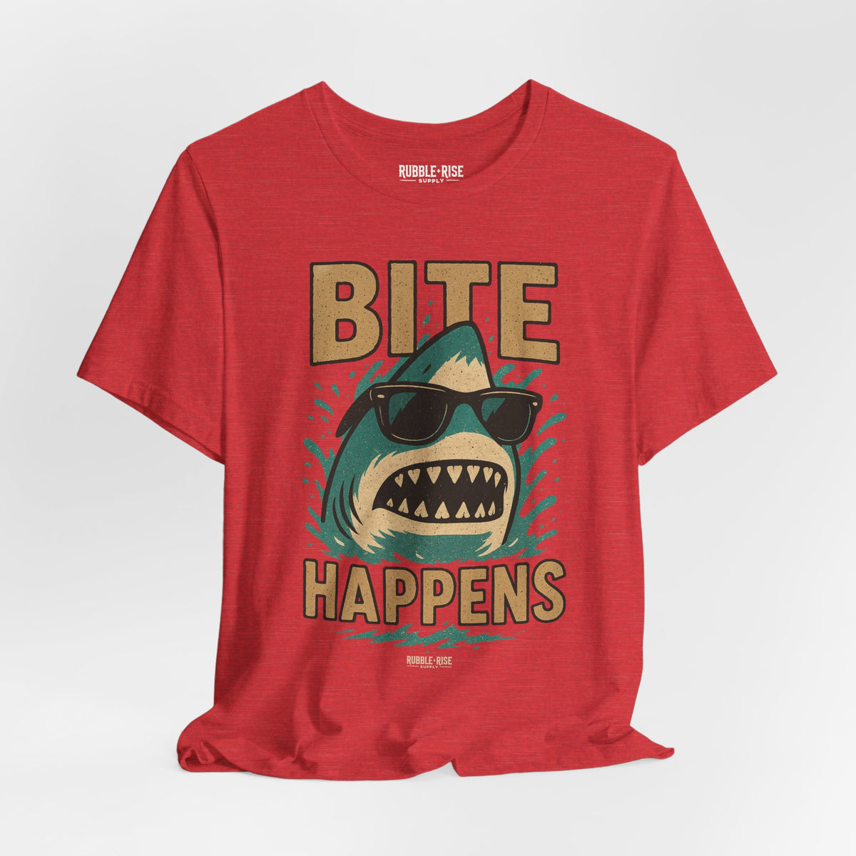 Bite Happens shark graphic tee, Heather Navy