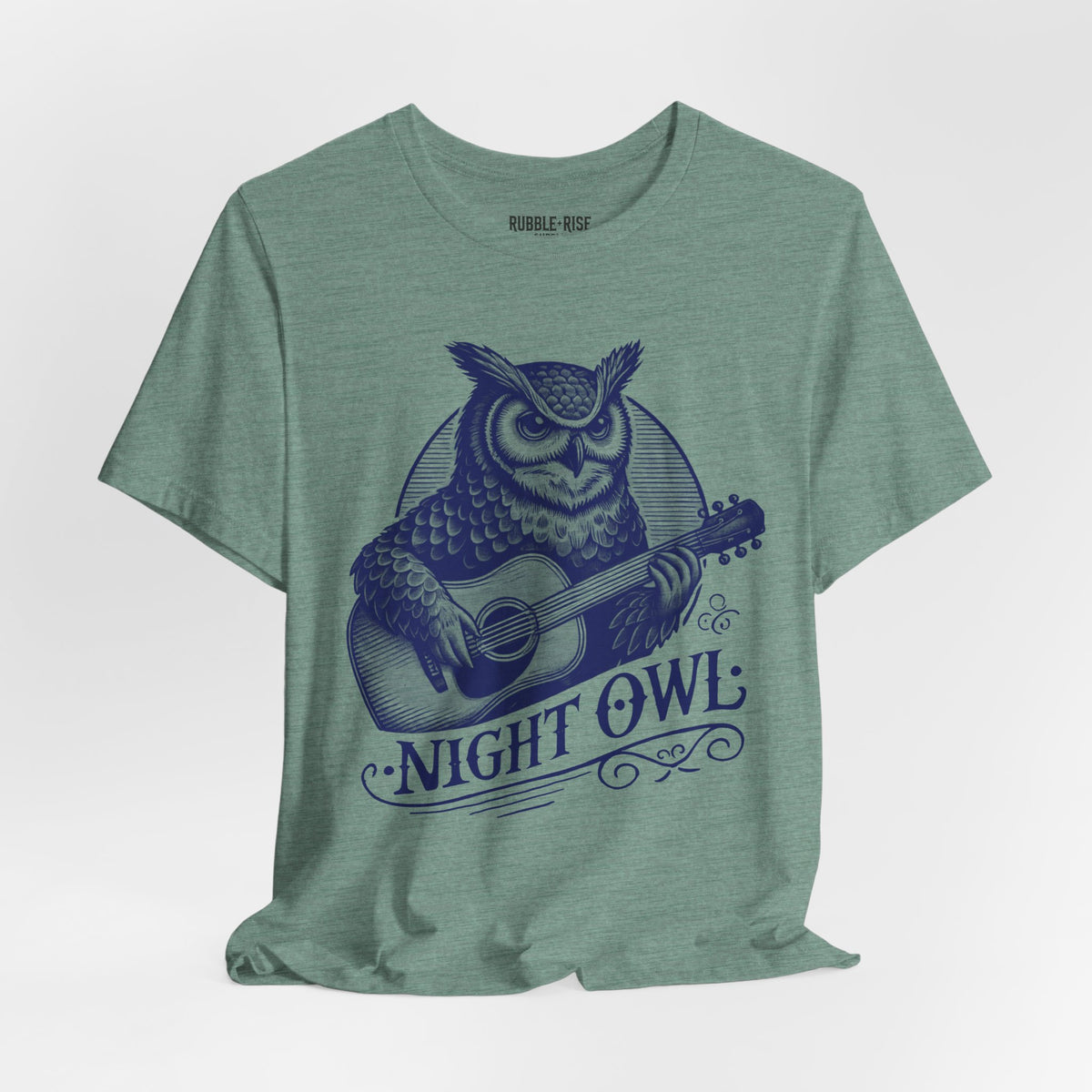 Night Owl Guitarist Music t-shirt in heather dusty blue