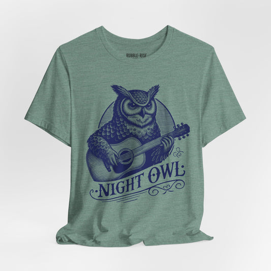 Night Owl Guitarist Music t-shirt in heather dusty blue