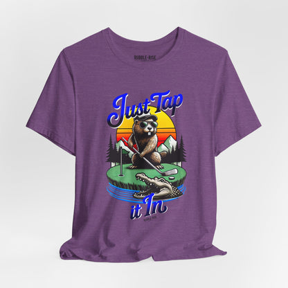 Just Tap It In golf graphic tee, Heather Yellow Gold
