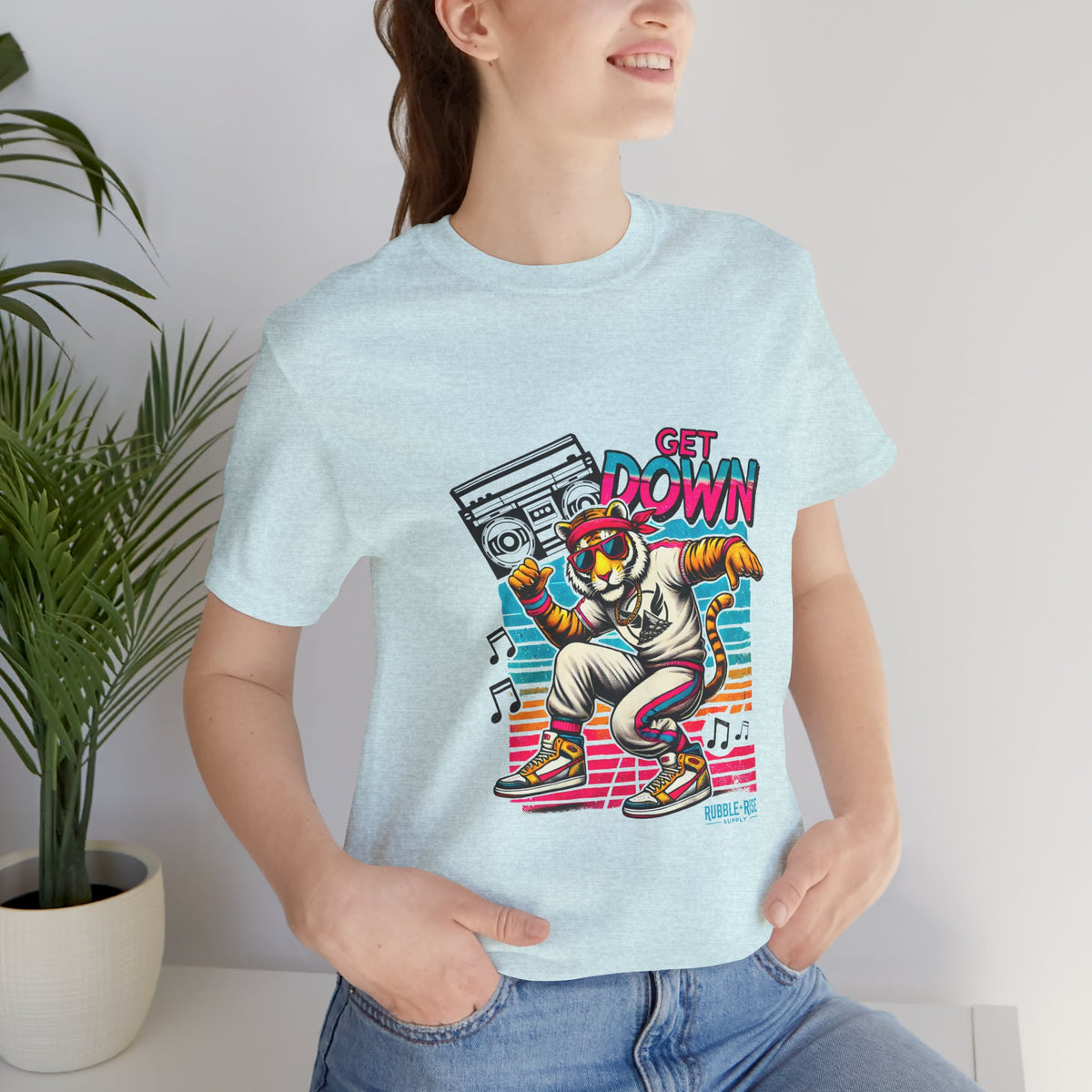 Get Down dancing tiger with boombox, retro neon graphic tee, photo 14