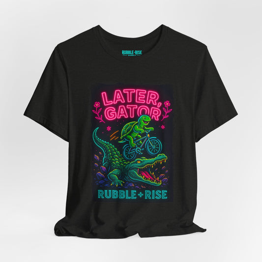 Later Gator neon alligator biking graphic tee, Black Heather