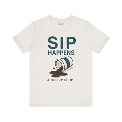Sip Happens coffee lover graphic tee, Vintage White