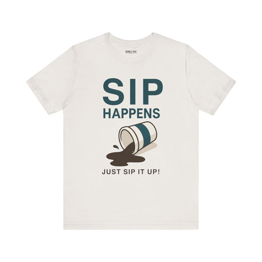 Sip Happens coffee lover graphic tee, Vintage White