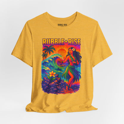 Tropical Paradise Rubble and Rise t-shirt in heather yellow gold