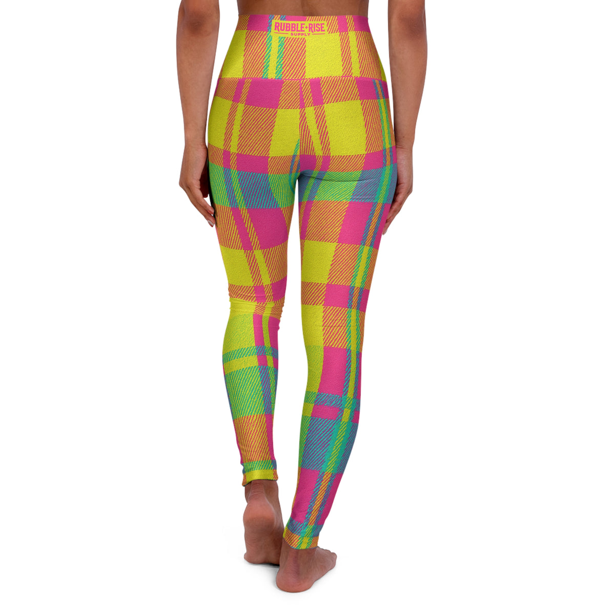 Neon Plaid 002 high-waist leggings