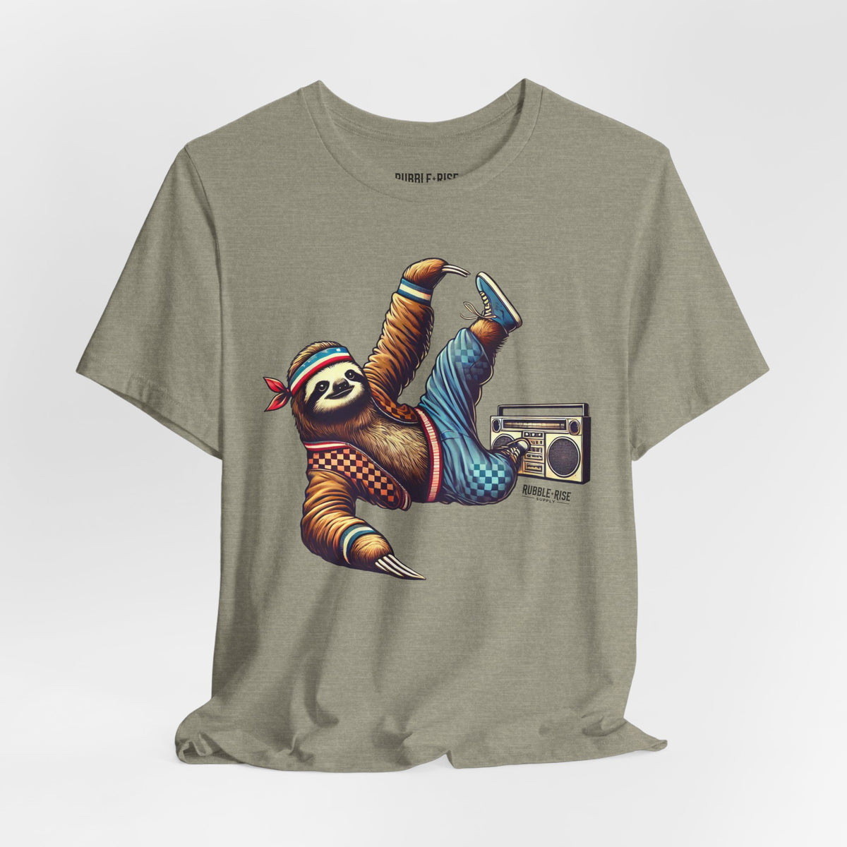 Breakdance Sloth Music t-shirt in heather stone
