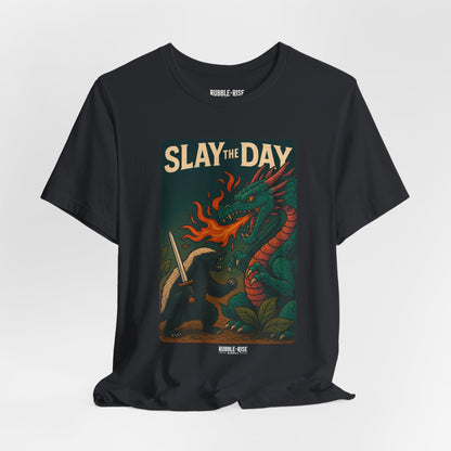 Slay the Day Dragon t-shirt in vintage black