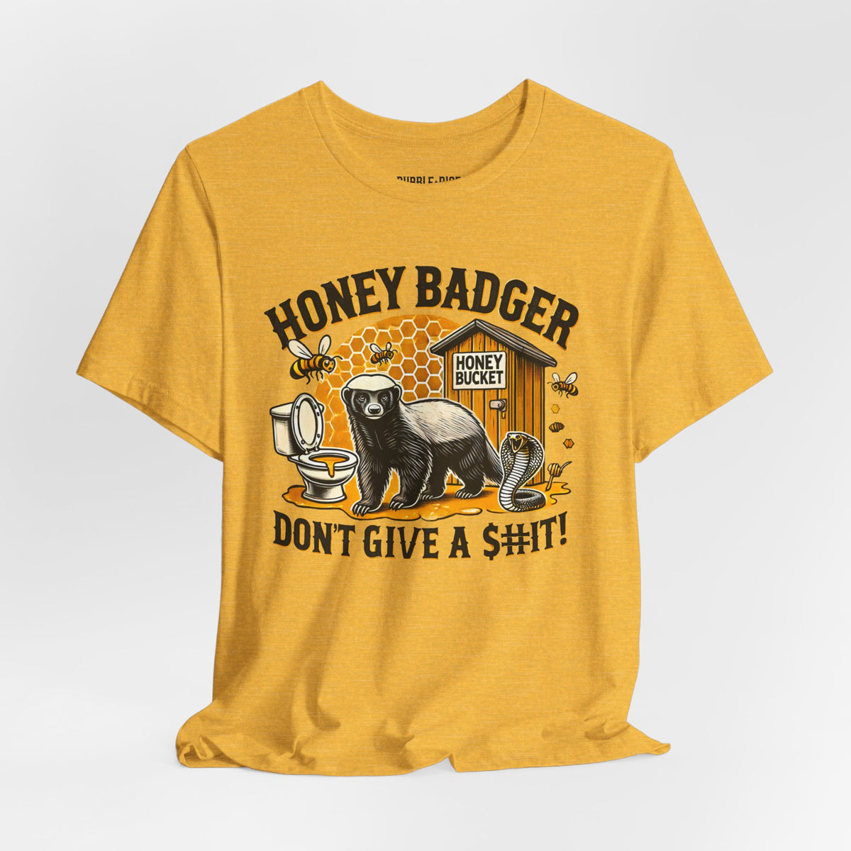 Honey Badger Don't Give a $h!t t-shirt in heather yellow gold