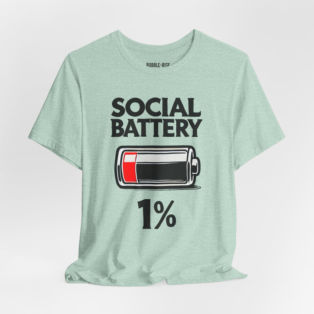 Social Battery 1% introvert graphic tee, Heather Prism Mint