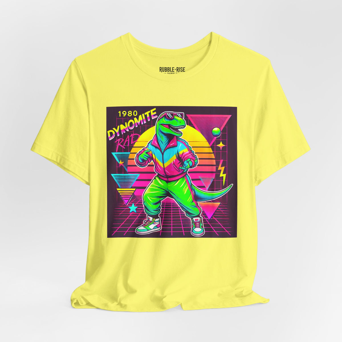 Retro 1980s Dinosaur Pop Culture t-shirt in yellow