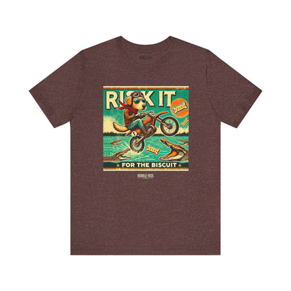 Risk It for the Biscuit Dog Adventure t-shirt in heather maroon