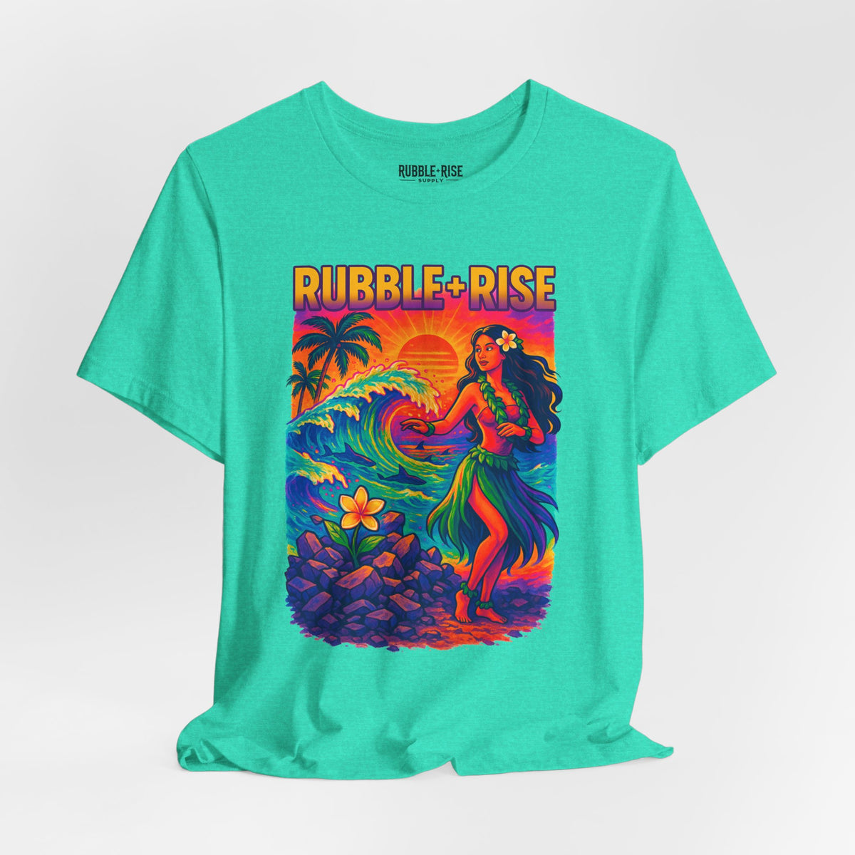 Tropical Paradise Rubble and Rise t-shirt in heather sea green