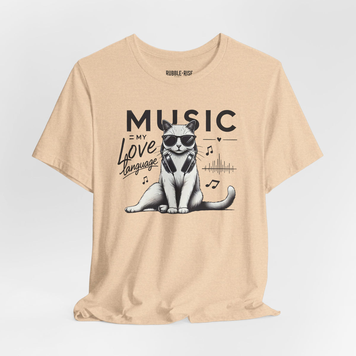 Music Is My Love Language Cat t-shirt in heather sand dune