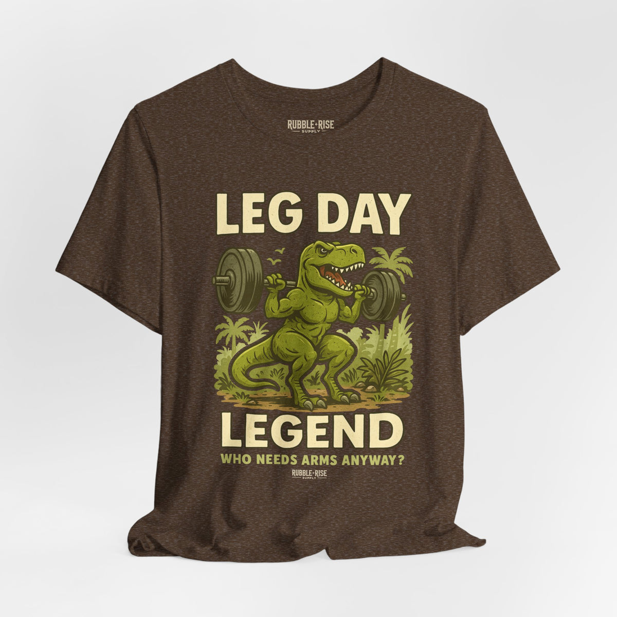 Leg Day Legend T-Rex t-shirt in heather brown