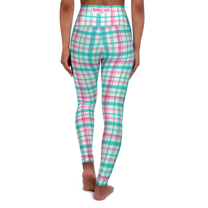 Pink Teal Flannel high-waist leggings