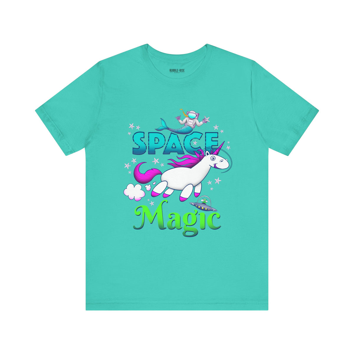 Space Magic Unicorn Fantasy t-shirt in teal