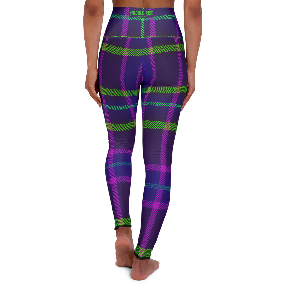 Neon Plaid 003 high-waist leggings