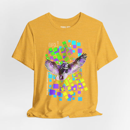Take It to the Moon Owl Neon t-shirt in heather yellow gold