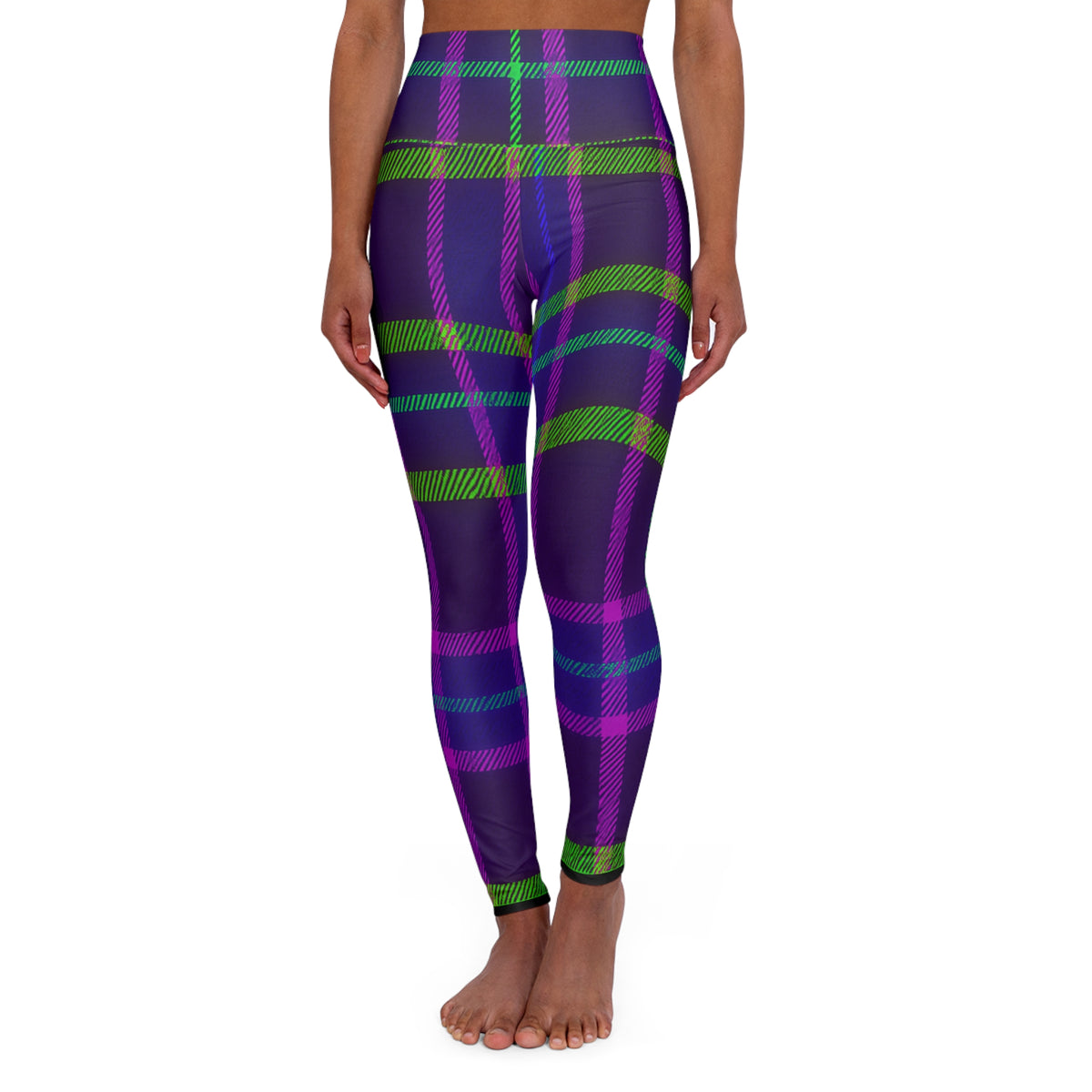 Neon Plaid 003 high-waist leggings