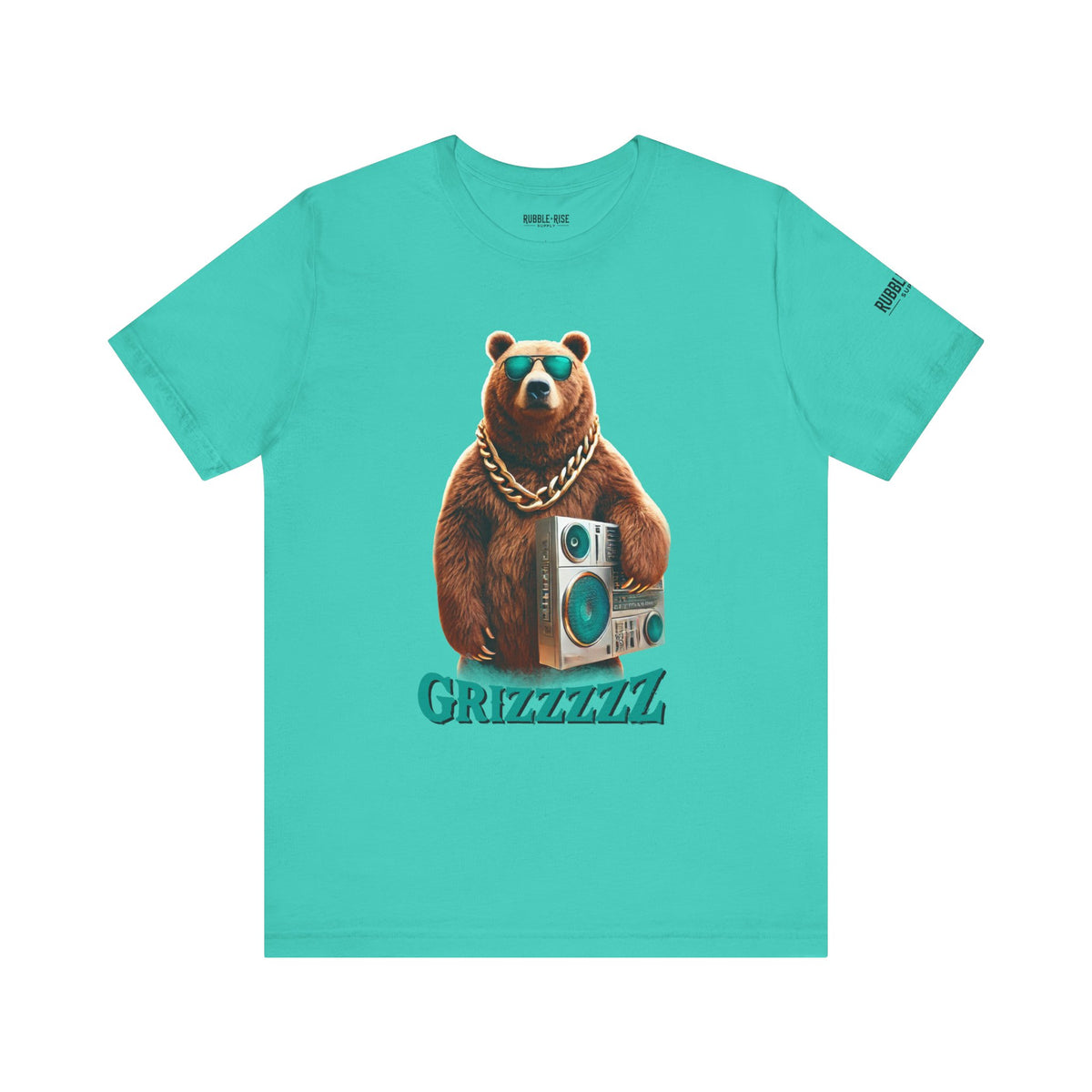 Grizzzzz Bear Retro Hip Hop t-shirt in teal