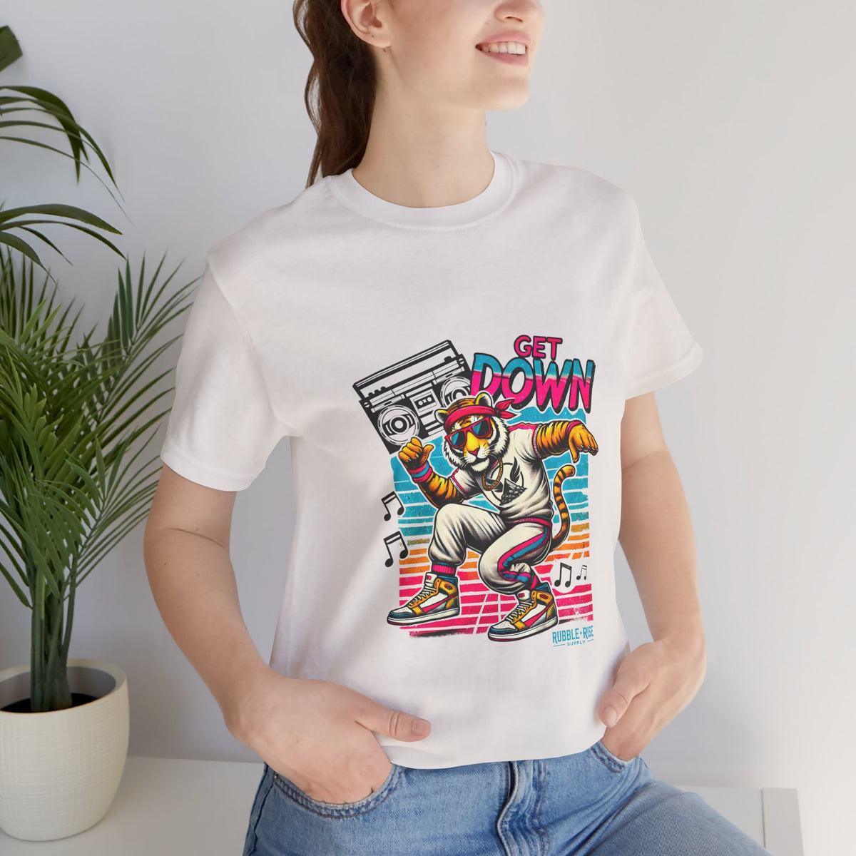 Get Down dancing tiger with boombox, retro neon graphic tee, photo 10