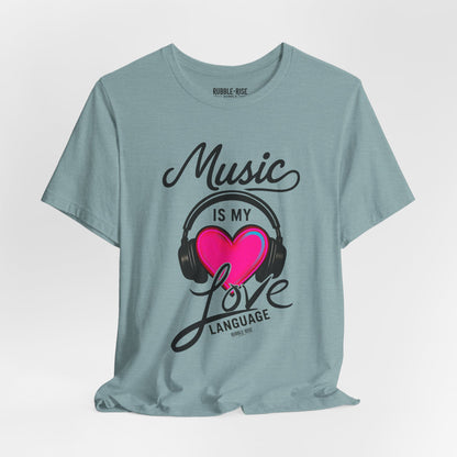 Music Is My Love Language Heart t-shirt in heather blue lagoon