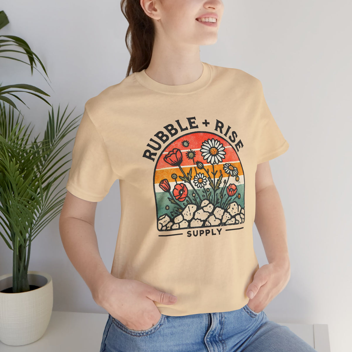 Rubble + Rise Floral Summer t-shirt in soft cream