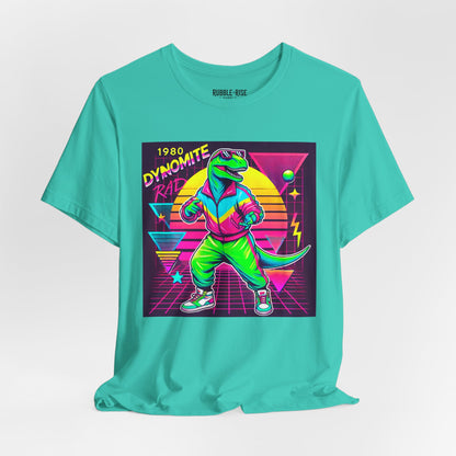 Retro 1980s Dinosaur Pop Culture t-shirt in teal