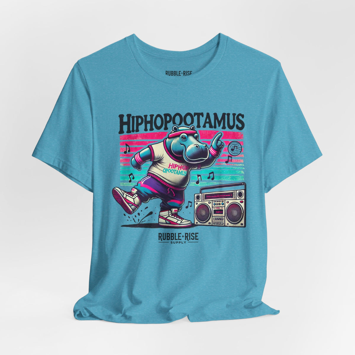 Hiphopootamus Hip Hop Humor t-shirt in heather aqua