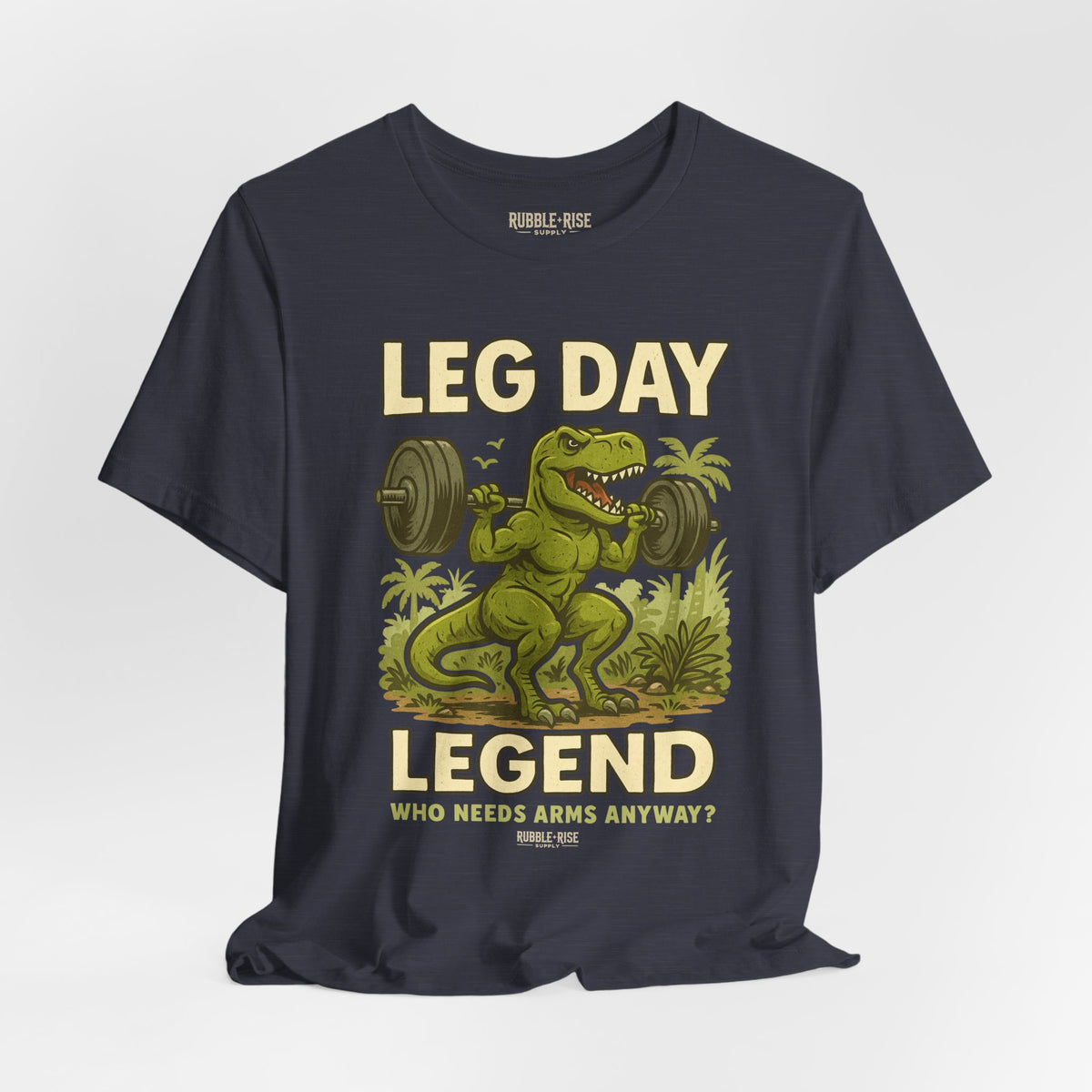 Leg Day Legend T-Rex t-shirt in heather midnight navy