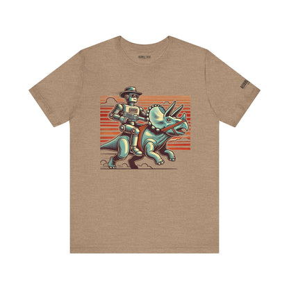Retro Dinosaur Robot Pop Culture t-shirt in heather tan